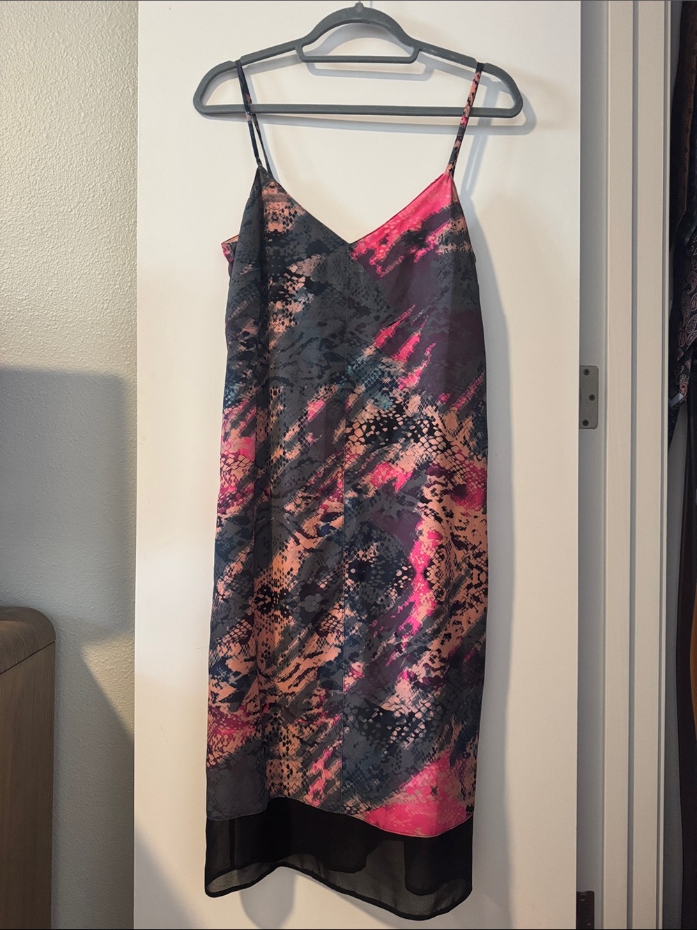 ASOS Pink and Black Abstract Midi Slip Dress